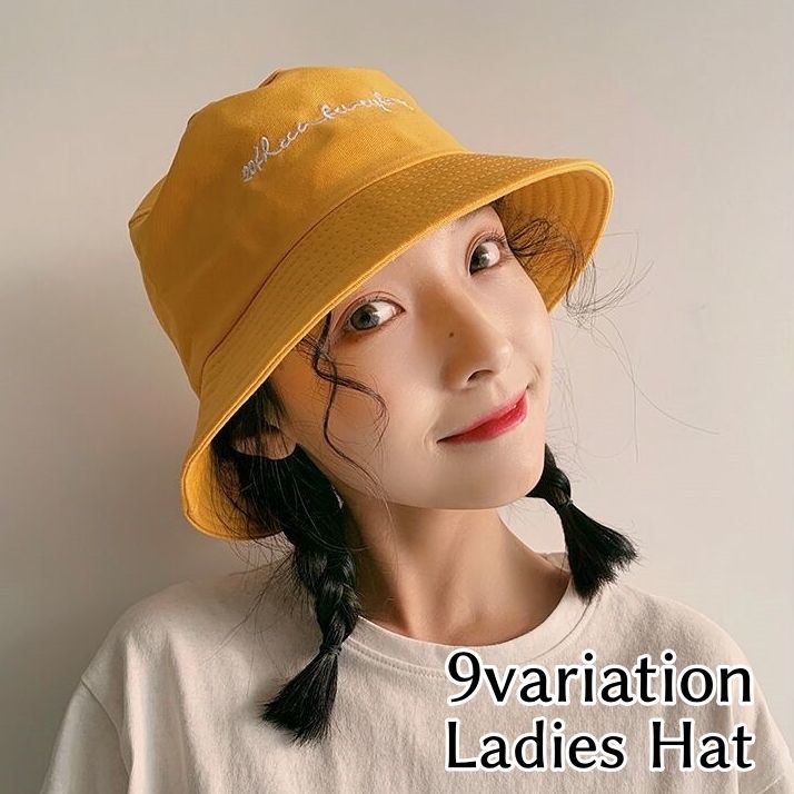 送料無料 バケットハット 帽子 レディース 英字 アルファベット イチゴ ロゴ 刺繍 日よけ 紫外線対策 UV対策 シンプル 可愛い 定番 おしゃれ お出かけ 旅行 女性用 ファッション小物 黒 黄色 白 ベージュ ピンク