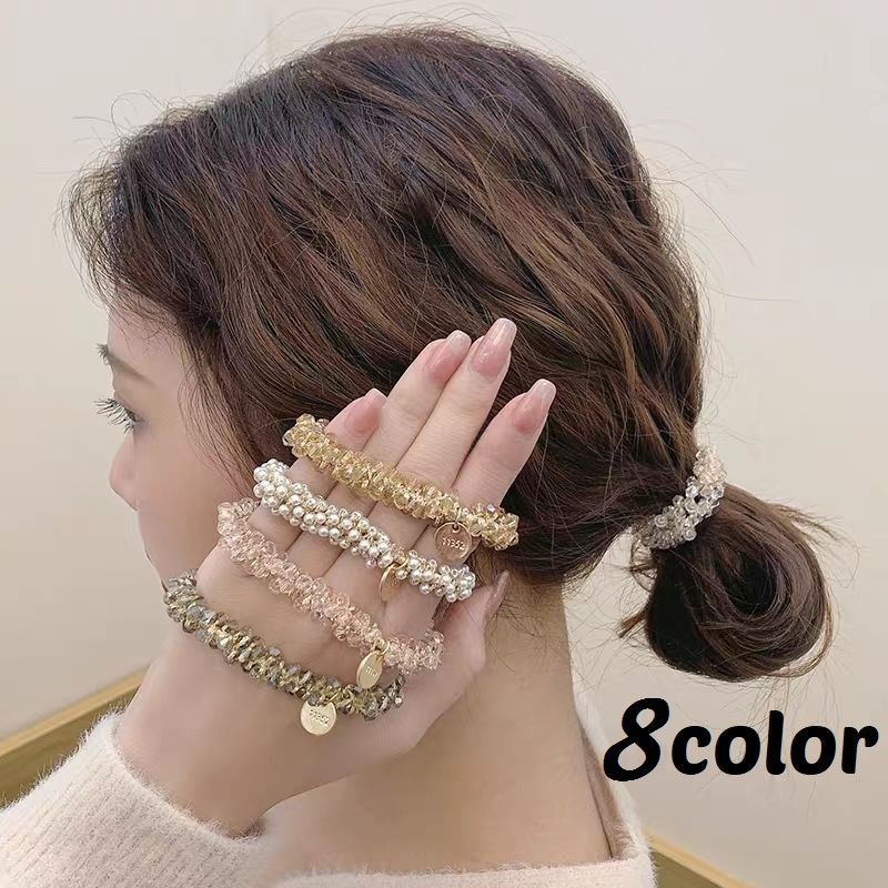 ヘアゴム ビーズシュシュ レディース ヘアアクセサリー 髪飾り 髪留め まとめ髪 クリスタル風 パール調 クリア ビジュー チャーム キラキラ 上品 エレガント ヘアアレンジ カジュアル デイリー 普段使い かわいい おしゃれ ファッション小物 雑貨 女性 ホワイト ピンク