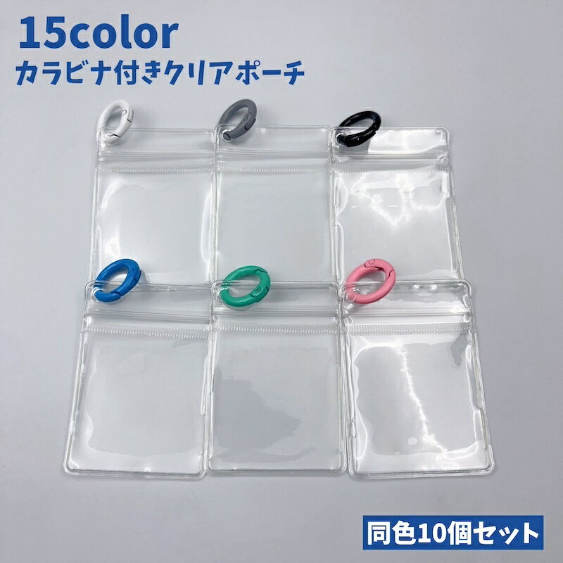 送料無料 カラビナ付きクリアポーチ 10個セット ジュエリー袋 ジップバッグ アクセサリーポーチ ミニポーチ クリアケース 小物収納 可愛い シンプル コンパクト カラバリ豊富 便利 持ち運び