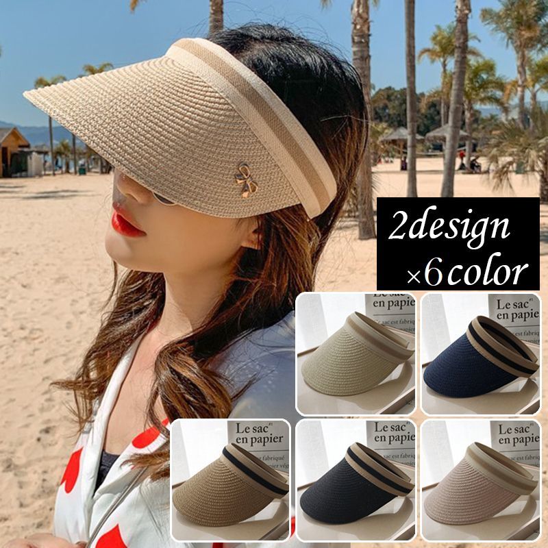 送料無料 サンバイザー レディース 麦わら ストロー 女性用 大人用 リボン ライン入り チャーム 帽子 ぼうし つば広 紫外線対策 日除け お出かけ ナチュラル おしゃれ かわいい きれいめ 上品 カジュアル デイリー 婦人用