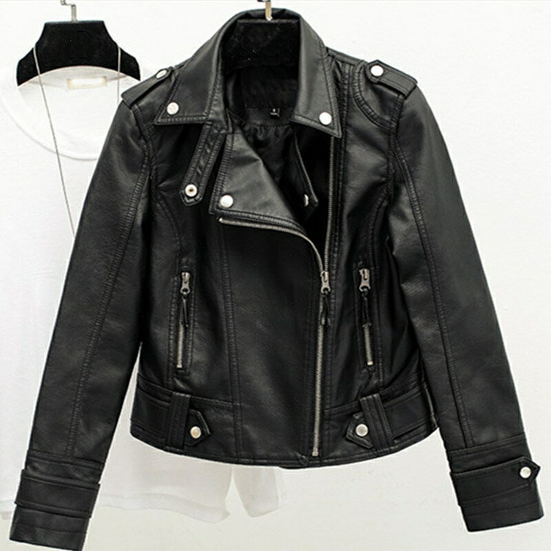 Riders Jacket - 送料無料 ライダースジャケット レディース 女性用 アウター 黒 無地 長袖 フェイクレザー ダブル ファスナー 上着 羽織り バイカージャケット カジュアル おしゃれ かっこいい 定番 お出かけ 大人女子 女の子 婦人用 ブラック