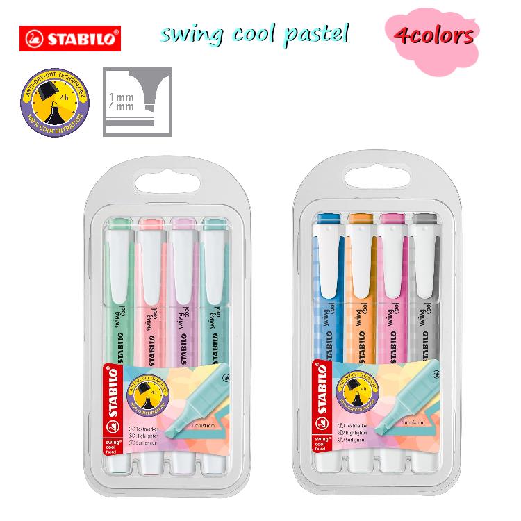 スイングクール パステル 4色セット 蛍光ペン パステルカラー 薄型スリム 淡い やさしい色 キレイ ファ..