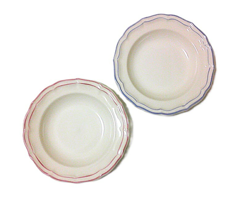 ジアンGien フィレFilet スーププレート 22.5cmペア（ブルー、ピンク）【御結婚御祝・内祝・新築御祝・還暦御祝・御礼・寿・ギフト包装可能】