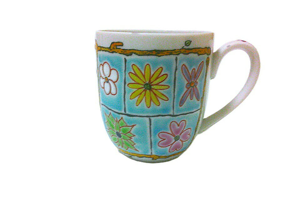 九谷焼 マグカップ フラワーBOX ライトブルー【御結婚・内祝・新築・還暦御祝・ギフト包装可能】