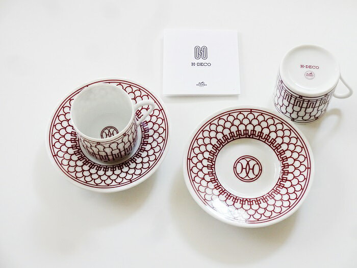 エルメス　Hデコ　アッシュデコ　　コーヒーカップ＆ソーサー　ルージュ　ペアブラ...