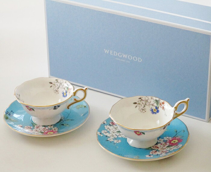 ウェッジウッド ティーカップ ウェッジウッドWEDGWOOD　ワンダーラストWonderlust　 アップルブロッサム　ティーカップ＆ソーサー　ペア【食器セット】【御結婚御祝・内祝・新築御祝・還暦御祝・御礼・寿・ギフト包装可能】