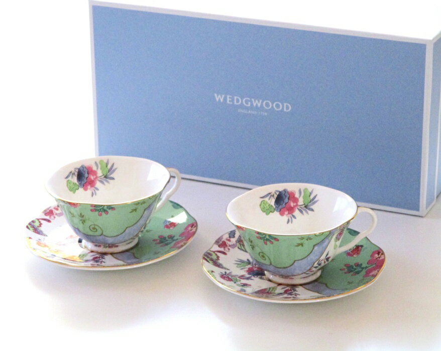 ウェッジウッドのティーカップ＆ソーサーペア ウェッジウッドWEDGWOOD ハーレークイン バタフライブルーム ティーカップ＆ソーサー　ペア（グリーン）【御結婚御祝・内祝・新築御祝・還暦御祝・御礼・寿・ギフト包装可能】