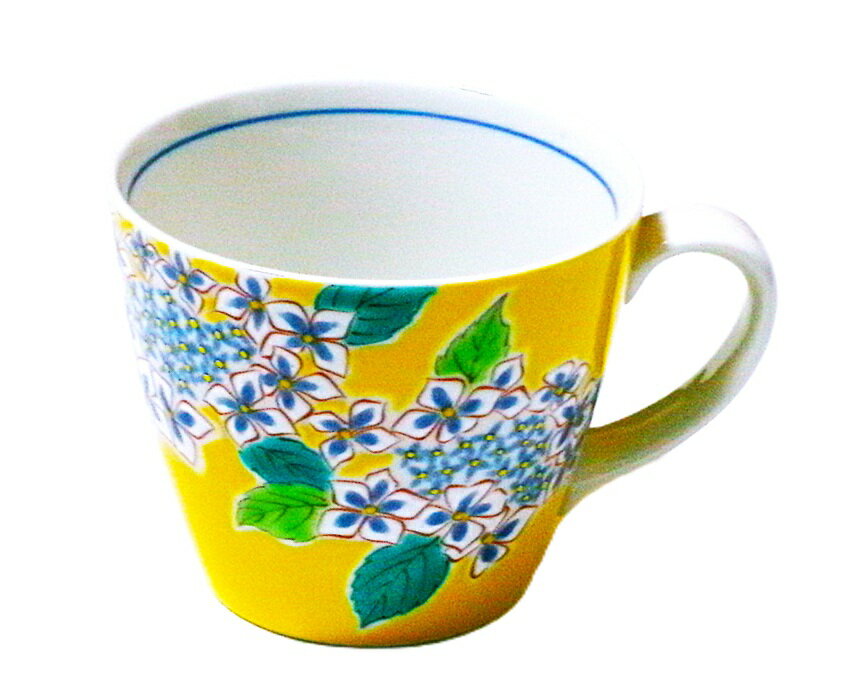 樂天商城 - 九谷焼　マグカップ 四季の花 黄地紫陽花【和食器　 カップ　マグ　九谷焼】 【御結婚御祝・内祝・新築御祝・還暦御祝・御礼・寿・ギフト包装可