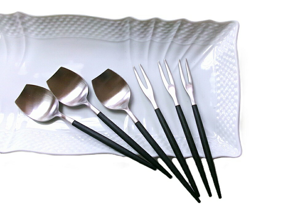 樂天商城 - クチポールCutipol　GOA ゴア　ブラック・シルバー　ジャパニーズカトラリーセット 6本セット【和菓子、アイスクリーム、洋菓子、贈答品、砂糖入れ、匙】【御結婚御祝・内祝・新築御祝・還暦御祝・御礼・寿・ギフト包装可能】