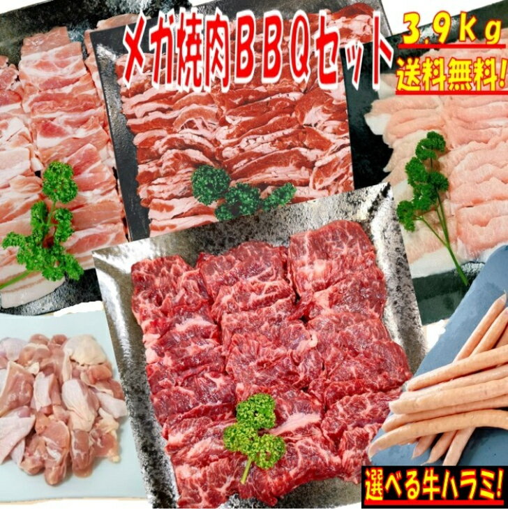 焼き肉 バーベキュー 食材 3.9kg BBQ 肉 焼肉セット 牛カルビ 牛バラ 牛ハラミ 豚カルビ 豚バラ 鶏もも肉 バーベキュー 肉 豚トロ 焼肉 ウインナー ソーセージ 豚肉 鶏肉 牛肉 送料無料 12〜15人前 1