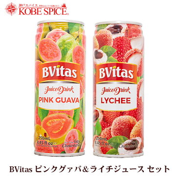 BVitas ライチ と グァバジュース セット 24本（250ml × 各12本） Guava & Lychee juice 常温便 飲料 ジュース 業務用 仕入れ 卸 通販 販売 神戸スパイス 送料無料MT