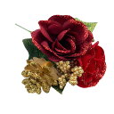 【16-2】キラキラローズピック レッド 2本セット 造花 薔薇 バラ 資材 材料 部品 植物 工作 手作り DIY アレンジメント 制作 花 リース作り フラ...