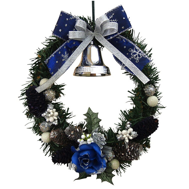 クリスマスリース20cmブルー 青色 小さい 北欧 玄関 おしゃれ かわいい 店舗装飾 室内装飾 ショップ ナチュラル オーナメント 手作り 上品 高級 豪華 飾り 飾り付け 装飾 壁掛け 造花 インテリア クリスマス デコレーション パーティー 国産品