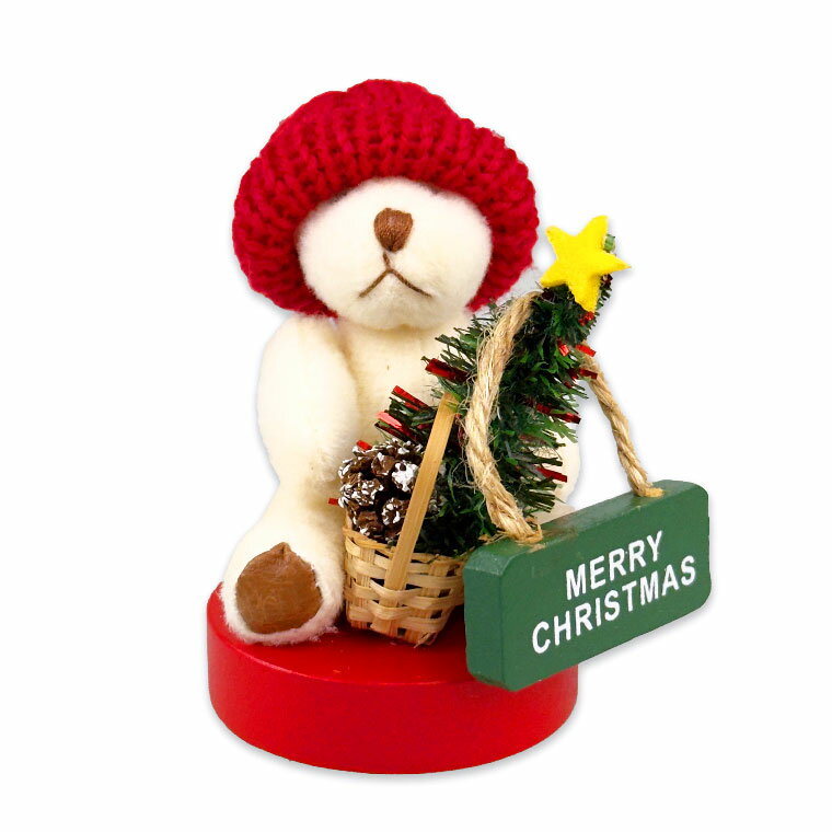 クリスマスベアツリースタンド ミニクリスマスツリー レッド 熊 ミニツリー 卓上 置物 デスク テーブル..