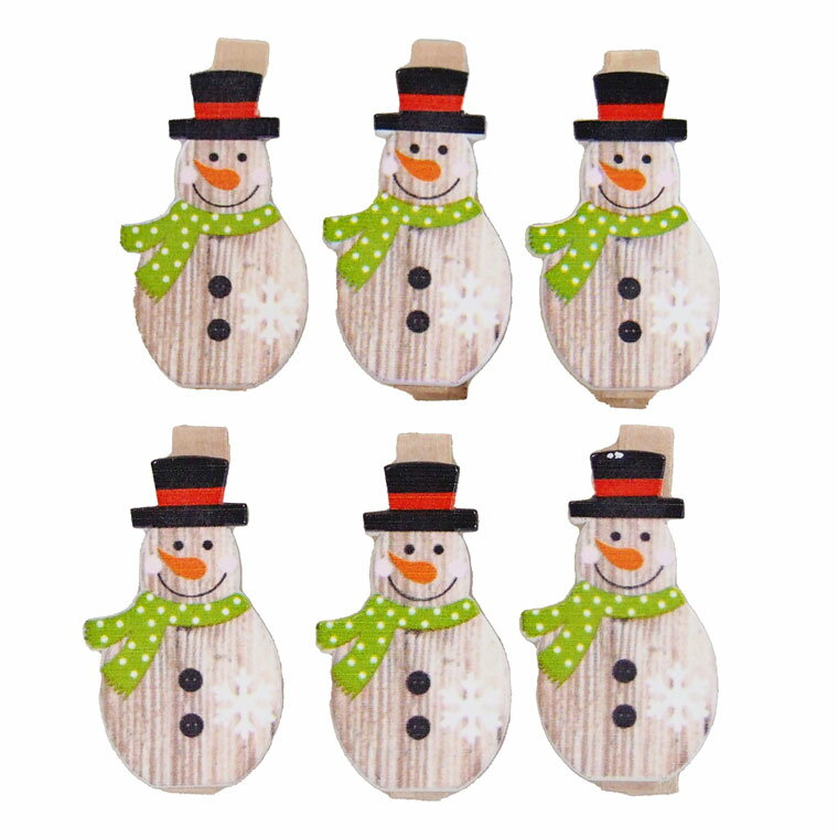 【I3】クリスマススノーマンクリップ6個セット クリスマス おしゃれ かわいい 北欧 木製 ナチュラル 温..