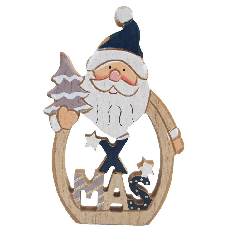【E3】ウッドクリスマスサンタ ブルー クリスマス おしゃれ かわいい 北欧 木製 ナチュラル 温かい 卓..