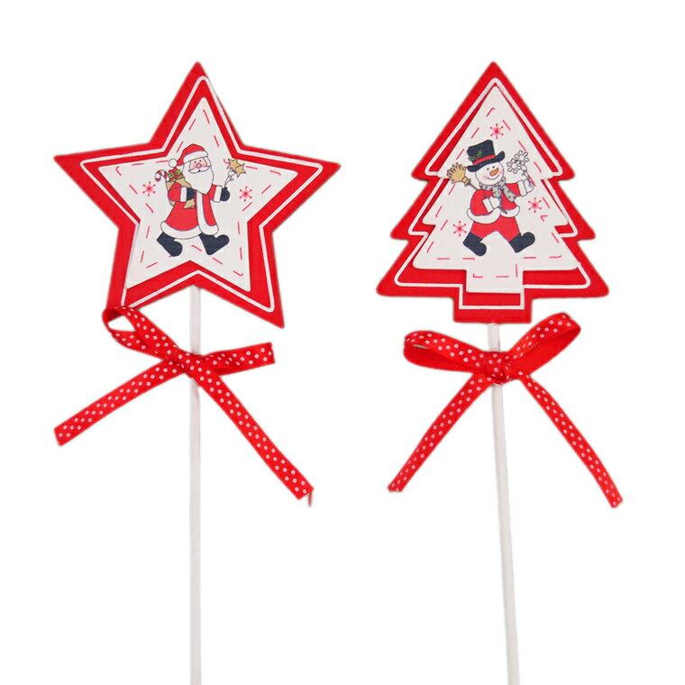 【E4】ウッドクリスマスピックサンタ＆スノーマン2本セット クリスマス おしゃれ かわいい 北欧 ナチュラル 温かい 卓上 テーブル 飾り 装飾 置物 小物 雑貨 インテリア ディスプレイ アンティーク デコレーション パーティー ガーデンピック