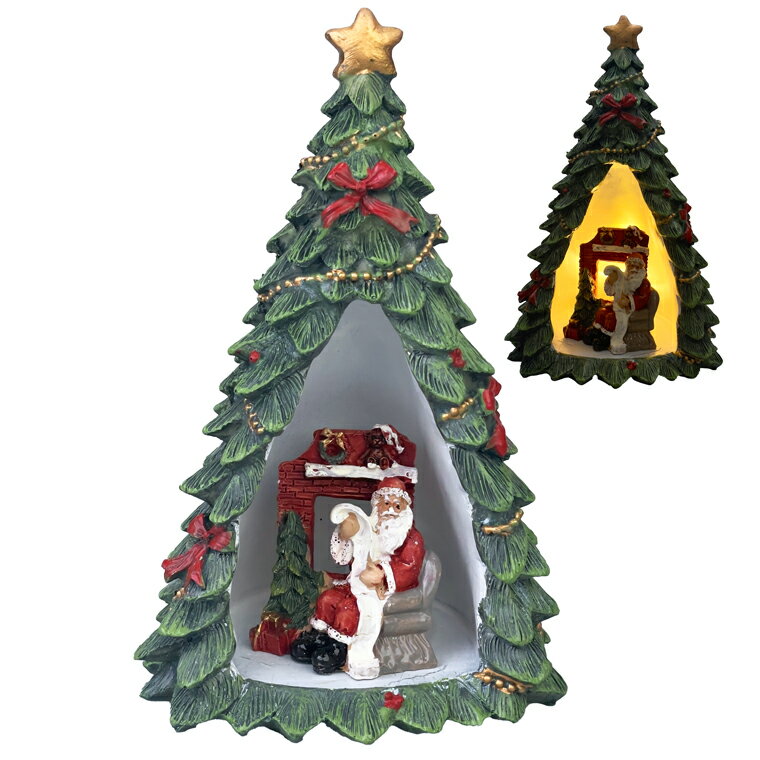 LEDクリスマスレジンツリー キャンドル 点灯 クリスマス ポリレジン おしゃれ かわいい 車 カー 北欧 木製 温かい 卓上 テーブル オブジェ 飾り 装飾 置物 小物 雑貨 サンタさん サンタクロース インテリア