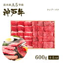 A5等級 神戸牛 特選赤身・カルビ 焼肉セット(焼き肉セット) 600g(ランプ300g+バラ300g)4-5人前 BBQ ◆焼肉 プレゼント ギフト お肉 牛...