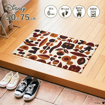 Disney Mat Collection ディズニー 玄関マット Mickey/ミッキー＆ミニー モチーフ ブラウン 50 × 75 cm | 屋外 外 洗える 丸洗い 薄型 おしゃれ かわいい ずれない 滑り止め エントランスマット ドアマット 国産 日本製 クリーンテックス Kleen-Tex