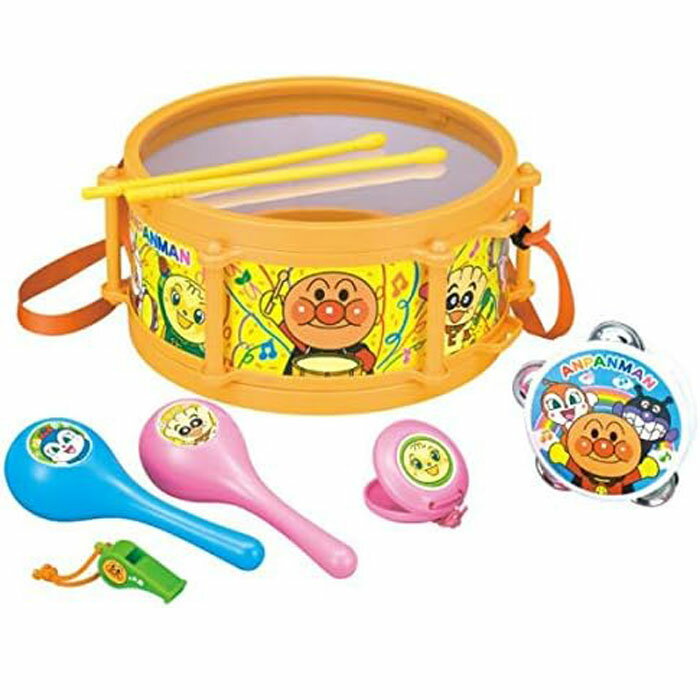 【少し訳あり】5種類の楽器がひとつになったセットです!アンパンマン 楽器セット ドラム バチ マラカス カスタネット ホイッスル タンバリンおもちゃ グッズ プ...