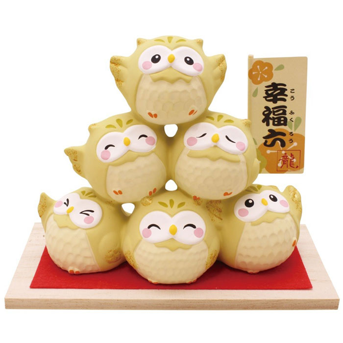 乐天商城 - 高さ約12cm！開運「幸福団子 ふくろう 台付き」手作り陶製 和みの和雑貨 置物 さまざまな表情をした縁起の良い動物たちがギュッと詰まっています！ おもちゃ プレゼント 誕生日