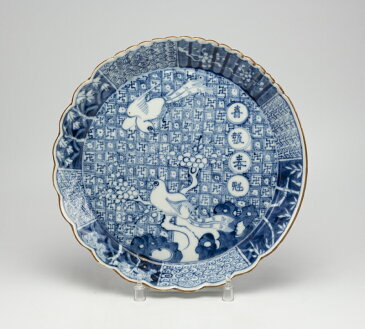 ○青花祥瑞花鳥図輪花皿○新渡 | 中国古美術 | 清朝時代-18世紀頃 | 木製箱付 | 無傷 | 磁器 | 【古美術】【骨董】【中古】【送料無料】【三浦古美術WEB】