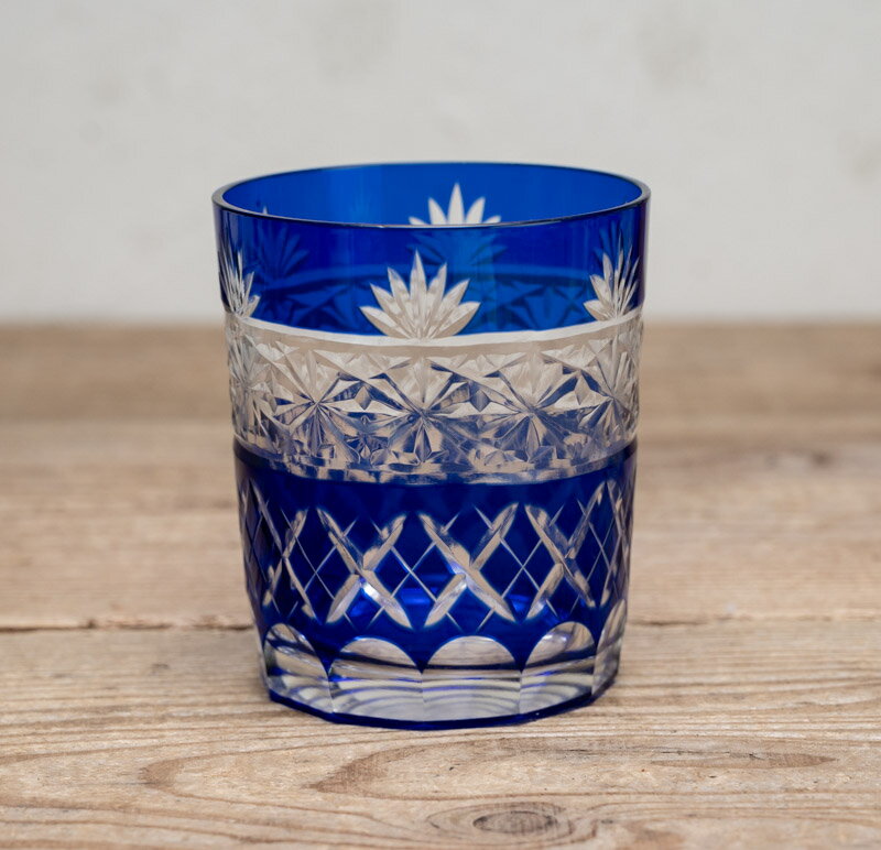 Amazon.co.jp: 曽根工芸 藍色 切子 グラス 5客セット 茶托付き