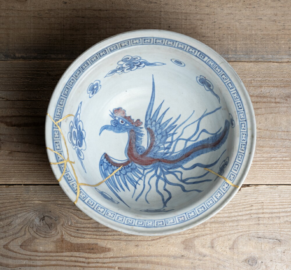 骨董○李朝染付辰砂鳳凰文深鉢○目立つ金継ぎあり | 李朝後期頃-19世紀頃 | アンティーク/ antique / kot..