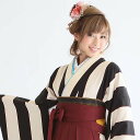 【レンタル】卒業式・着物 袴レンタルfk-16 和風館 白黒ストライプ【卒業式】【小紋振袖】【送料無料】