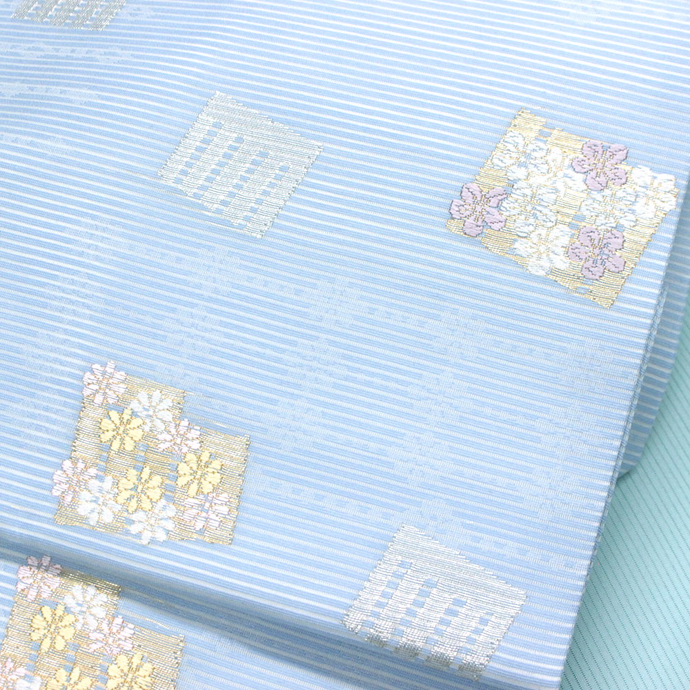 正絹・夏名古屋帯／絽　青色/源氏香　nagoyaobi-s66【おしゃれ帯】【お茶席】お仕立て上がり【送料無料】 kobo-obebeya-10006784 東レシルック専門店 工房おべべや サンプル画像2