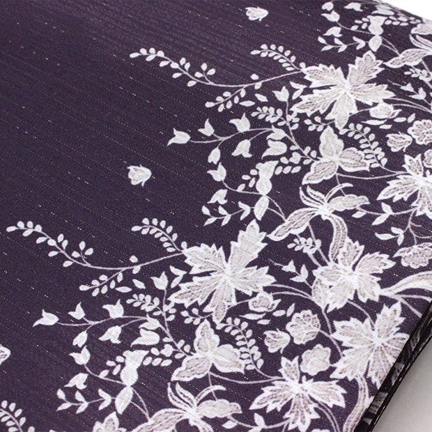 洗える京袋帯・袋名古屋帯　濃い紫地/小花・額縁柄　sl-kyoobi-01【おしゃれ帯】【袋名古屋帯】【一重太鼓】お仕立て上がり