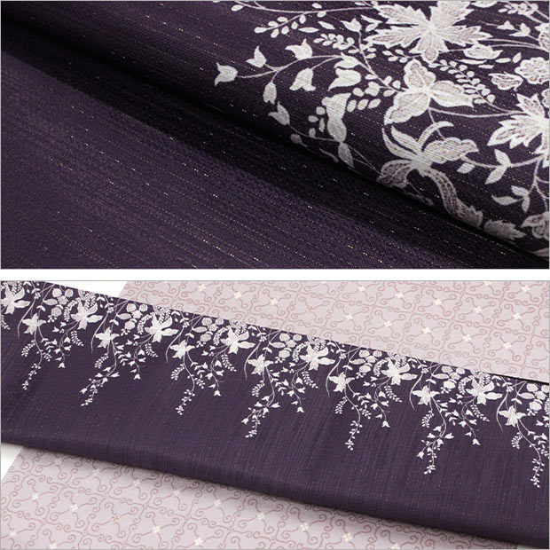 洗える京袋帯・袋名古屋帯　濃い紫地/小花・額縁柄　sl-kyoobi-01【おしゃれ帯】【袋名古屋帯】【一重太鼓】お仕立て上がり