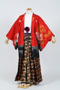 【レンタル】男紋付袴 羽織袴フルセットNo-91赤地虎羽織・黒無地着物柄袴セット【成人式】【貸衣装】180cm前後対応キャンペーン