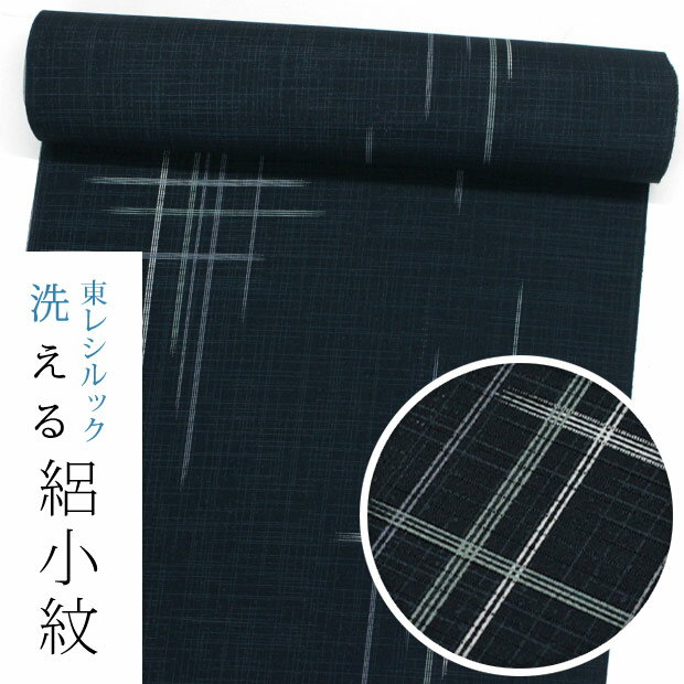 【ワンランク上のお仕立て付き価格】【東レシルック洗える着物】絽小紋rk468【洗える夏着物】【送料無料】絽ちりめん　濃紺系／大十字絣