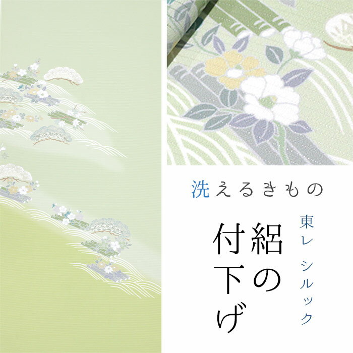 布匹 - 【東レシルック】絽の付下げ rt98 【反物】【送料無料】絽ちりめん　若草色／波に筏・松