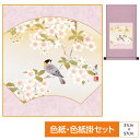 掛け軸 掛軸 床の間 モダン 和風 色紙 色紙掛 セット 花鳥山水画 平安純綿 扇面桜 春の一景 緒方葉水 サイズ幅31cm 高さ57cm 表装綿支那パー 手彩...