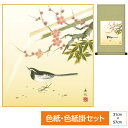掛け軸 掛軸 床の間 モダン 和風 色紙 色紙掛 セット 花鳥山水画 平安純綿 松竹梅 西尾香悦 サイズ幅31cm 高さ57cm 表装綿支那パー 手彩特色工芸色...