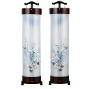 盆提灯 置き提灯 新型行灯 立花 8号 桜調 対柄 40W 絹二重 書き絵 芙蓉桔梗 完成筒 透明 水玉 盆提灯 モダン 盆提灯 コンパクト 盆提灯 ミニ