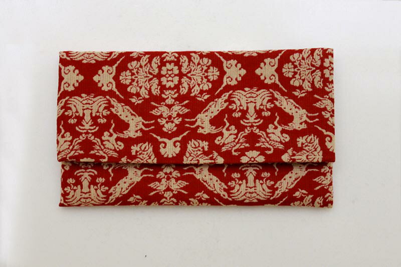 袋 珠数袋二つ折 メン 名物裂 山羊紋赤 紙箱入オブジェ 雑貨 雑貨