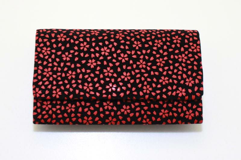 袋 珠数袋二つ折 印伝調 さくら 黒赤 紙箱入オブジェ 雑貨 雑貨