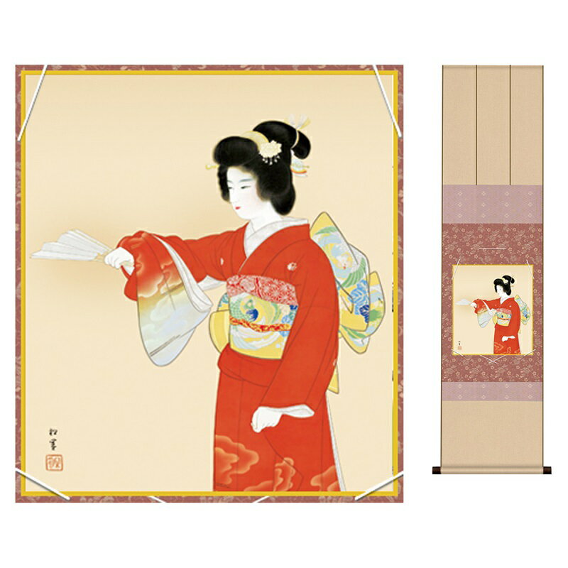 色紙掛けセット 名作複製画 巨匠 序の舞 上村松園 衣笠緞子色短掛 幅31×高さ約125cm 手彩特色工芸色紙 【和小物 色紙掛セット名作複製画】 父の日 母の日 敬老の日 プレゼント 贈り物