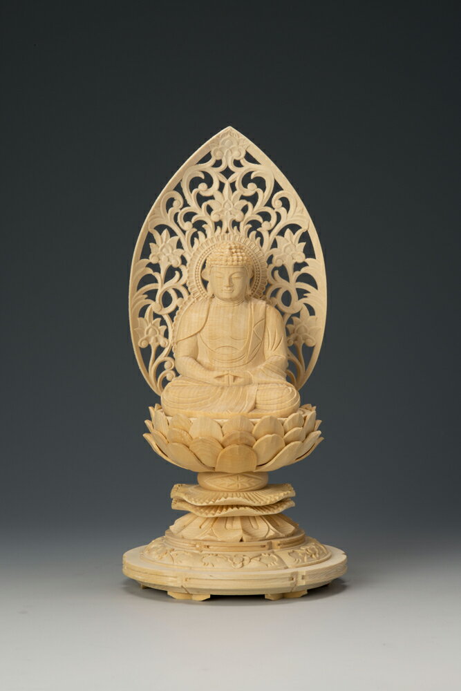 桧木上彫木瓜丸台 唐草光背阿弥陀 2.0寸 35-3 仏像 木彫り 仏像 木彫 仏像フィギュア 仏像 オブジェ インテリア仏像 置き物 インテリアオブジェ 仏壇 仏具