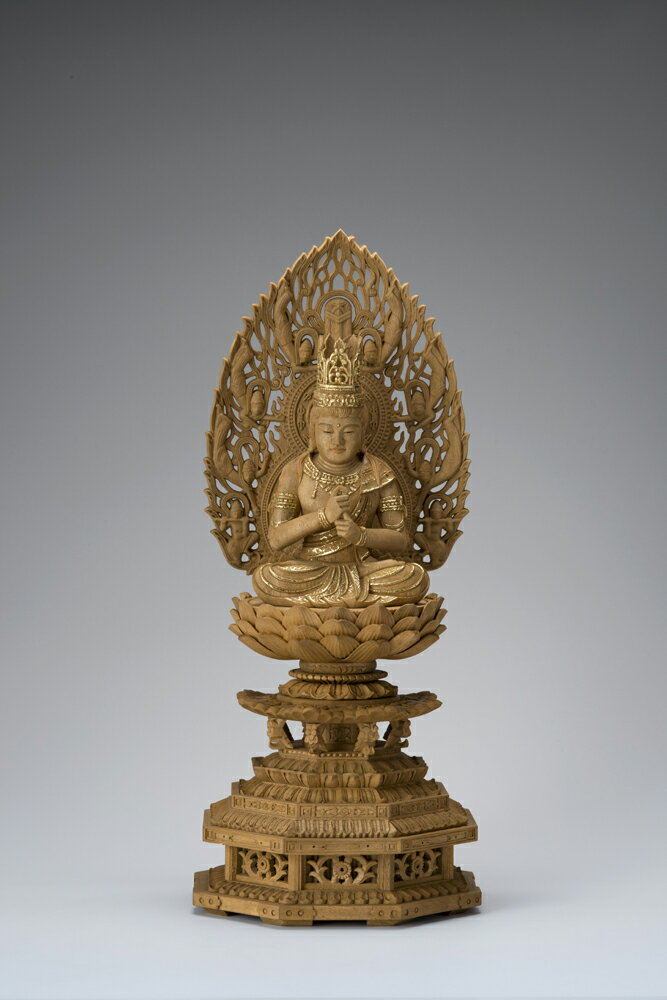 楠木九重八角台 飛天光背眼入切金付大日 2.5寸 37-2 仏像 木彫り 仏像 木彫 仏像フィギュア 仏像 オブ..