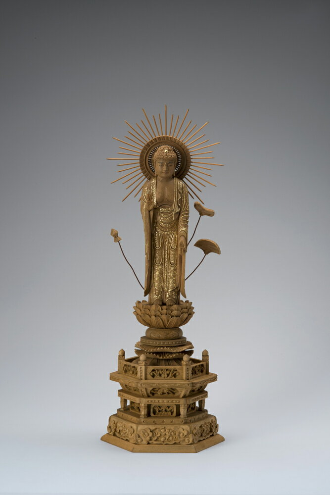 楠木六角台 東型光背眼入切金付立阿弥陀 4.0寸 38-6 仏像 木彫り 仏像 木彫 仏像フィギュア 仏像 オブジェ インテリア仏像 置き物 インテリアオブジェ 仏壇 仏具