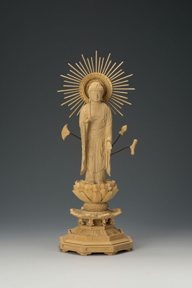 本柘植丸得八角台 東型光背立阿弥陀 3.5寸 23-6 仏像 木彫り 仏像 木彫 仏像フィギュア 仏像 オブジェ インテリア仏像 置き物 インテリアオブジェ 仏壇 仏具(3)