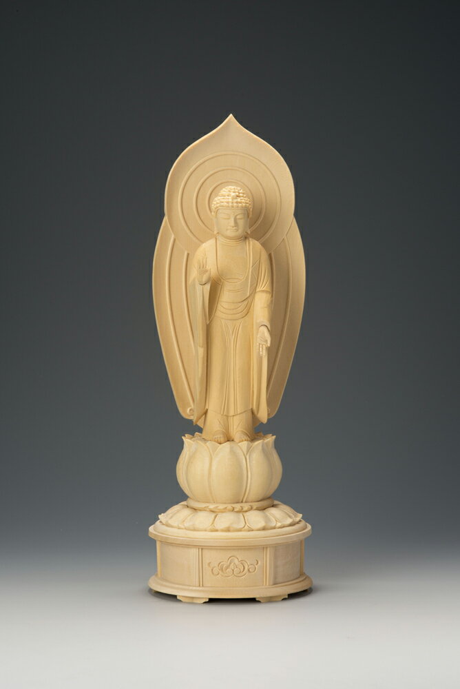 桧木蓮華台舟型立阿弥陀 4.5寸 36-4 仏像 木彫り 仏像 木彫 仏像フィギュア 仏像 オブジェ インテリア..