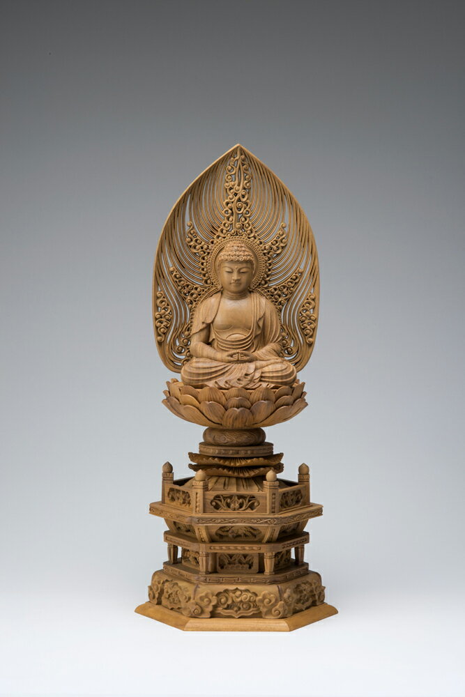 白檀六角台 水煙光背眼入阿弥陀 3.0寸 10-4 仏像 木彫り 仏像 木彫 仏像フィギュア 仏像 オブジェ インテリア仏像 置き物 インテリアオブジェ 仏壇 仏具