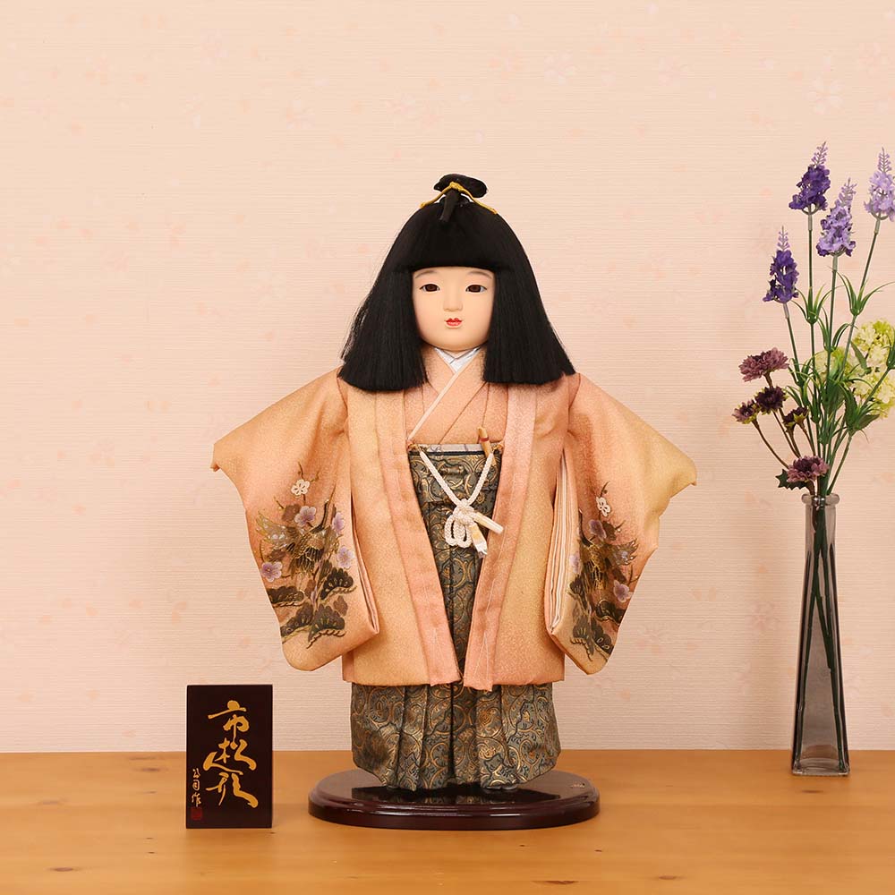 市松人形 齊藤公司作 13号 男の子 羽織友禅 刺繍 袴金襴織 b13f-02b-j 雛人形 ひな人形 初節句 お祝い