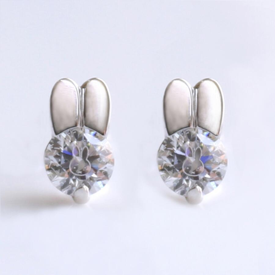 ミッフィーカットフェイスピアス かわいい アクセサリー ミッフィーちゃん プレゼント ギフト シンプル ジルコニア シルバー SV925 大人かわいい 小ぶり ...